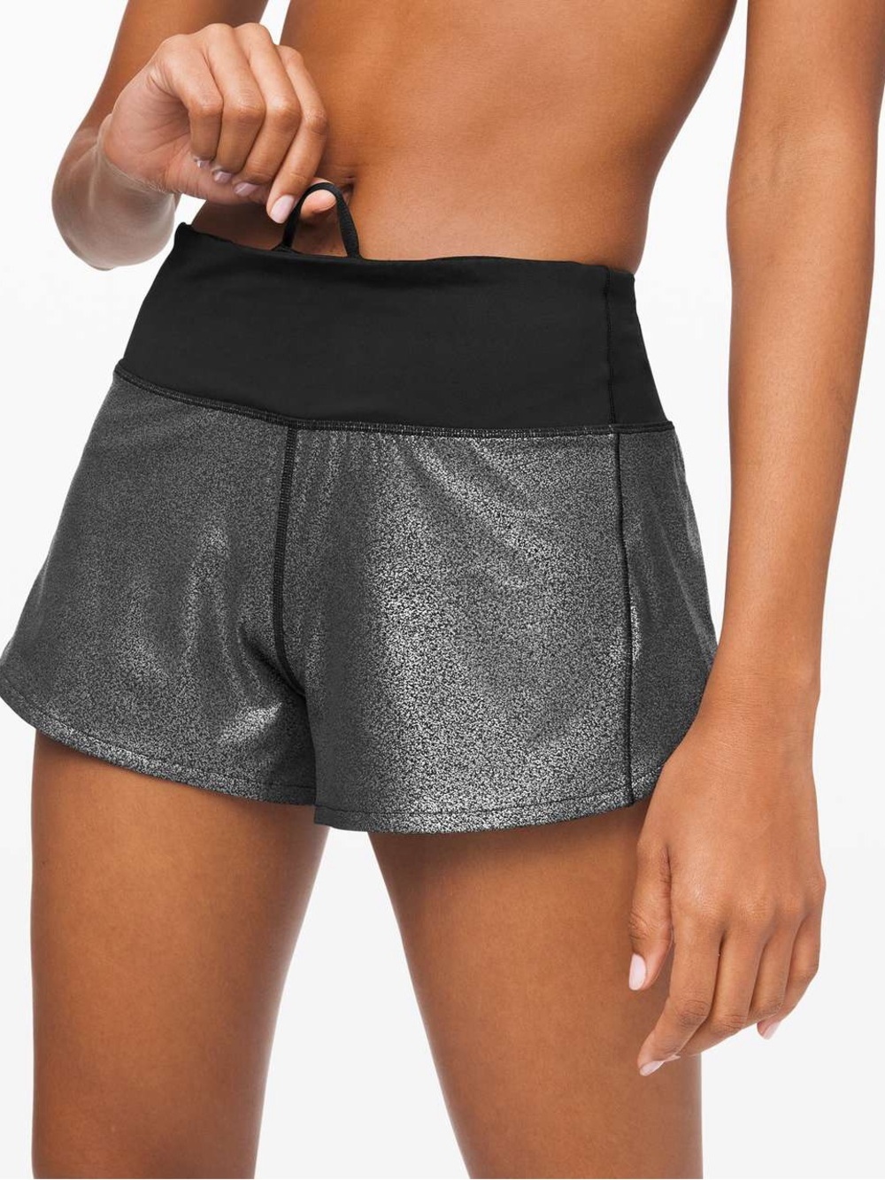 Lululemon Speed Up Short - Foil - Luminosity Foil Print Black Silver / Black